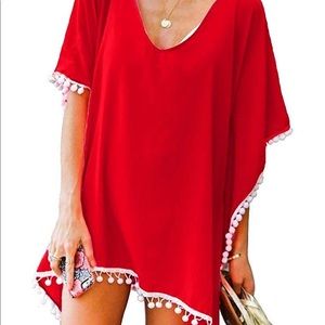 🌸NWOT CHIFFON TASSLE POM POM SWIMSUIT COVER UP🌸